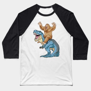 Bigfoot Riding Dinosaur Baseball T-Shirt